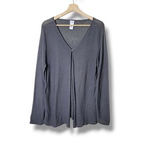 Eileen Fisher Open Knit Gray Cardigan Size L Minimalist Longline Cotton